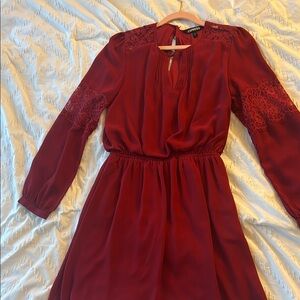 Express Red V-Neck Bishop Sleeve Lace